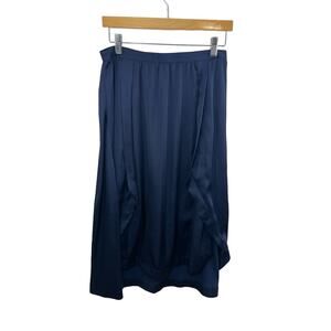 Vince Camuto Satin Skirt Dark Blue New With Tags Midi Slits Flowy Size 2 Womens